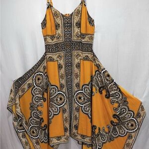 NWT Michael Michael Kors Womens MUSTARD Handkerchief Printed Dress SIZE Medium